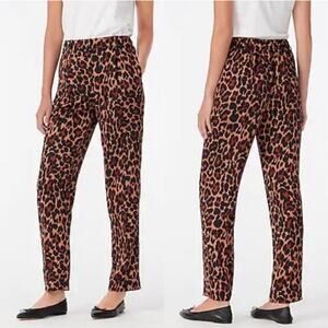 J. Crew Pants Womens 4 Brown Leopard High Rise Wide Leg Pull On Stretch Animal